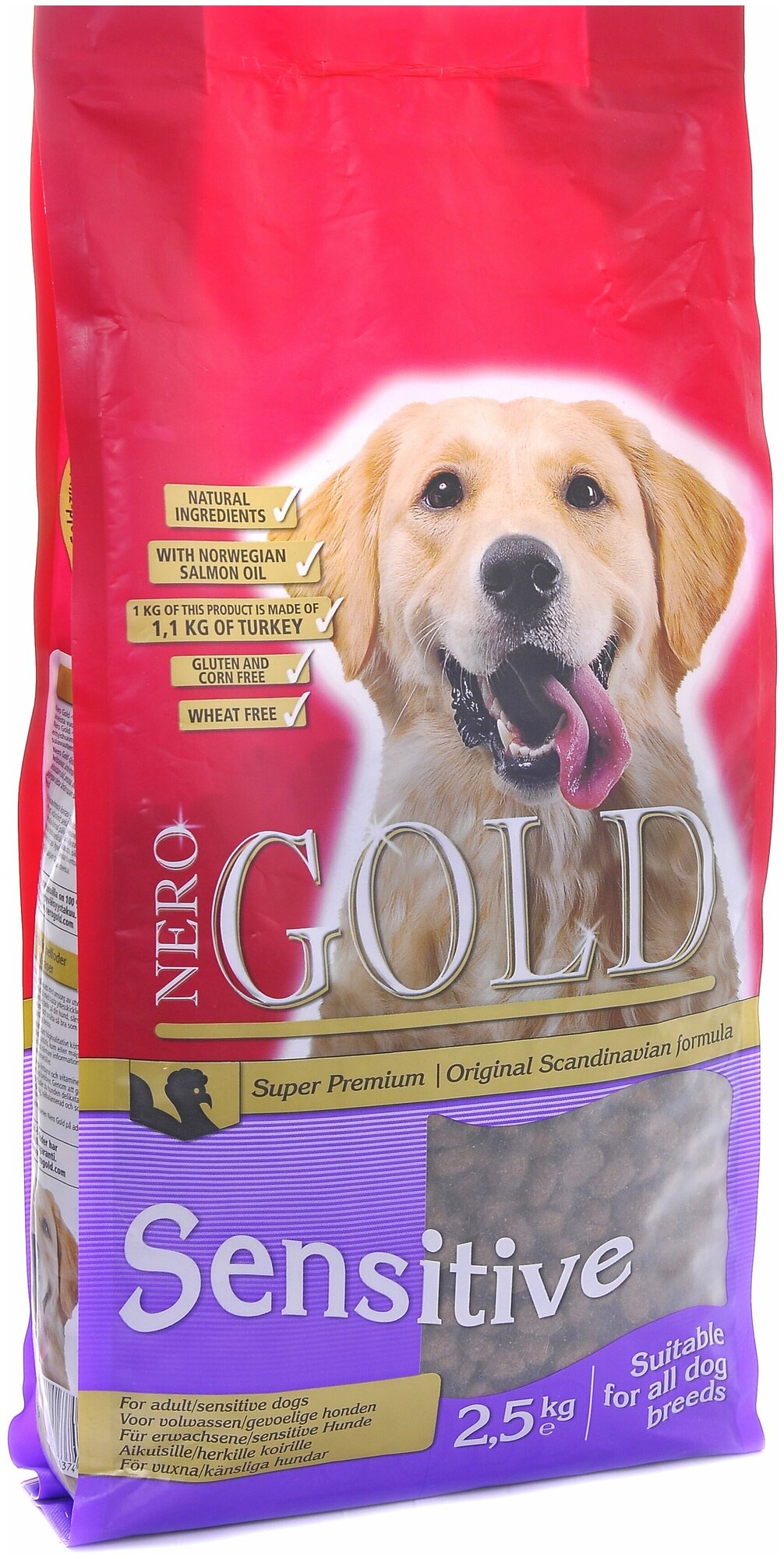 Сухой корм для собак Nero Gold при чувствительном пищеварении, индейка, с рисом 2.5 кг
