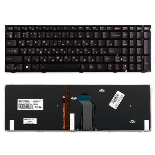 Клавиатура для ноутбука Lenovo Y500 Y500N Y500NT Series Плоский Enter Черная с рамкой С подсветкой PN Y590-RU 4266₽