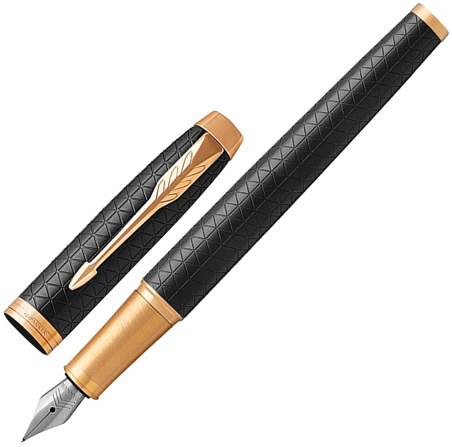 Ручка перьевая Parker "IM Premium Black GT", корпус черный матовый с гравировкой, позолоченные детали, синяя (1931646)