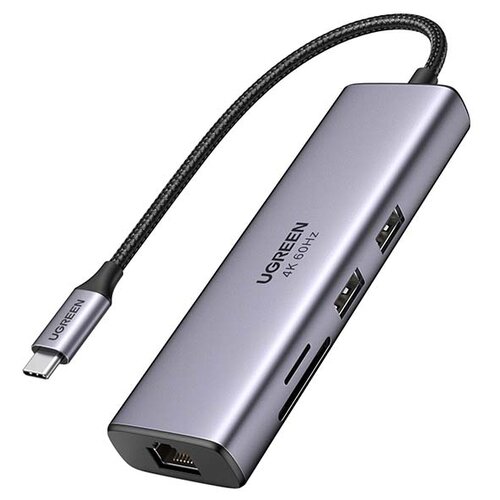 USB-концентратор UGreen CM512, разъемов: 2, 20 см, серый космос хаб usb ugreen cm475 usb type c multifunction gigabit ethernet adapter with pd space grey 20932