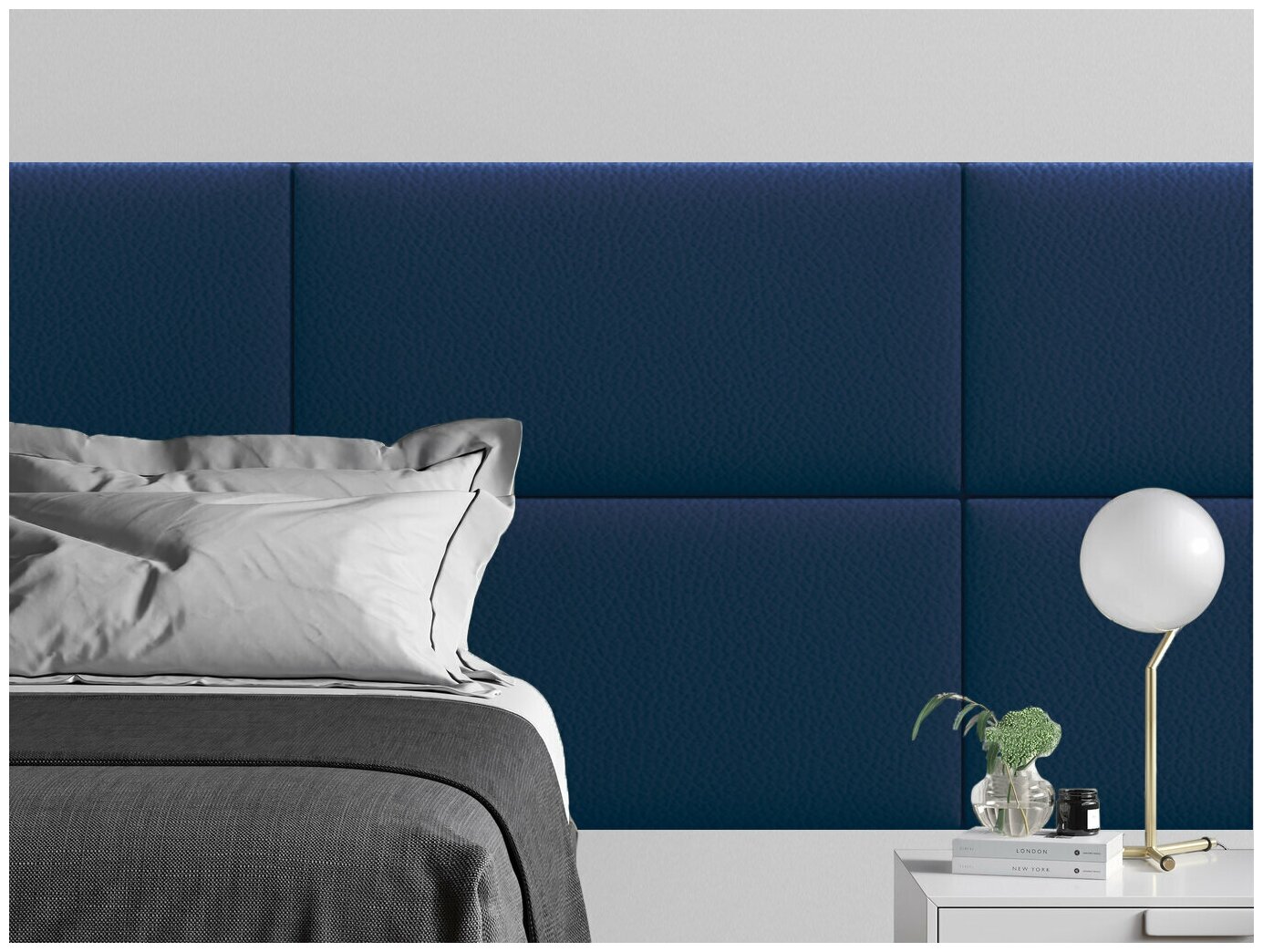 Мягкое изголовье кровати Eco Leather Blue 50х100 см 1 шт.