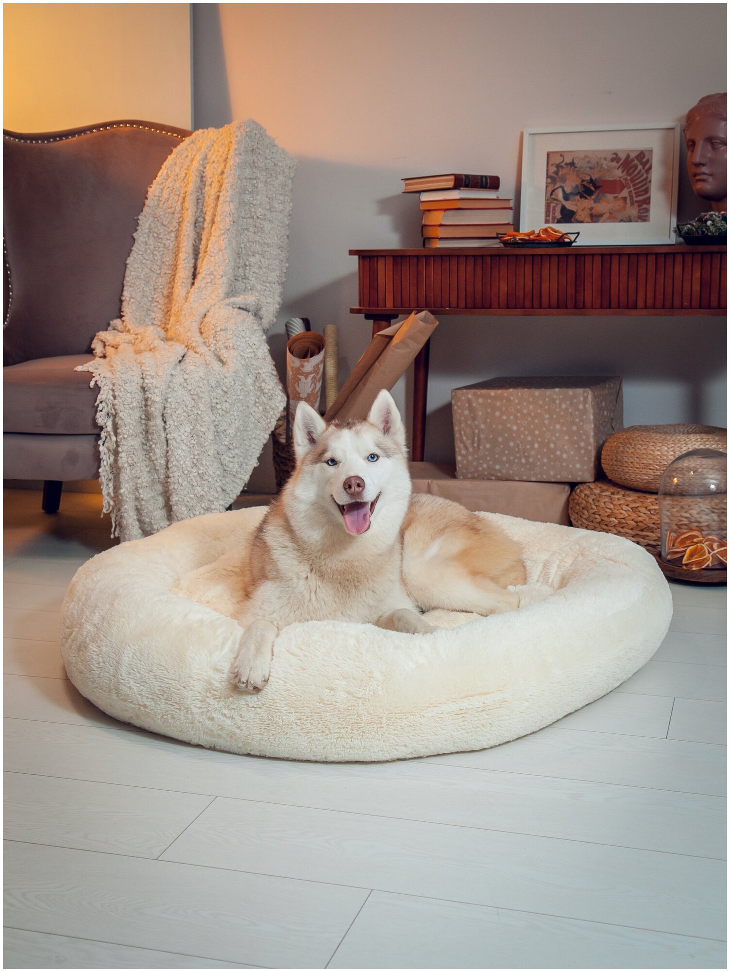 Лежанка для собаки, для крупных и средних пород, со съёмным чехлом, диаметр - 110 см