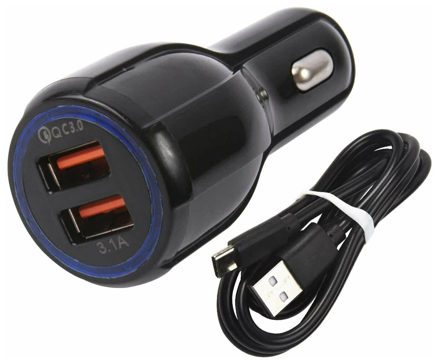 Зарядное устройство автомобильное mObility AC-17 2 USB Quick Charge 3.0 18W черный + кабель Type-C