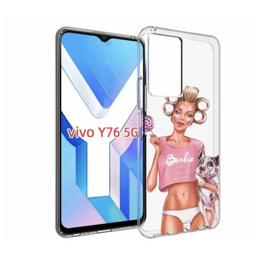 Чехол MyPads Барби-с-собачкой женский для Vivo Y76 5G задняя-панель-накладка-бампер