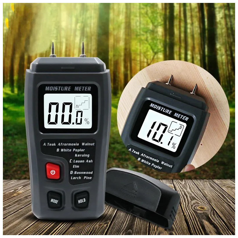 Измеритель влажности древесины - цифровой тестер MOISTURE METER / Гигрометр влагомер техметр дерева (детектор влажности древесины)
