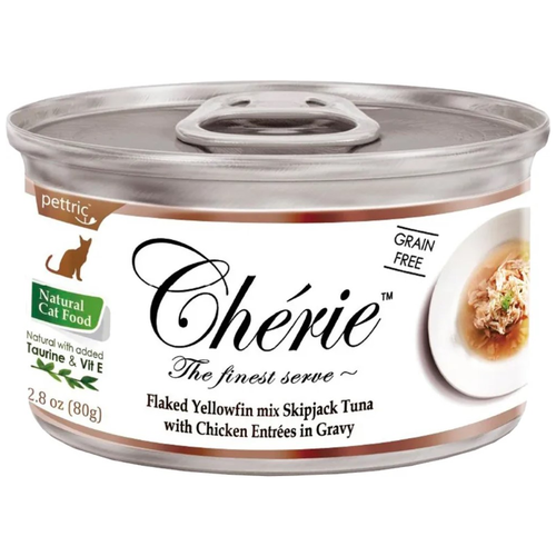 Влажный корм для кошек Pettric Cherie Signature Gravy, хлопья полосатого тунца с кусочками курицы в подливе, 80 г, 1 шт.