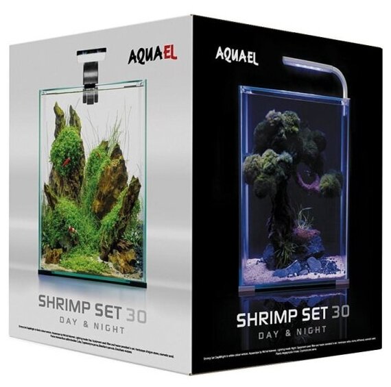 Аквариум с оборудованием Aquael SHRIMP SET DAY & NIGHT 30 (29х29х35см) 30л, белый