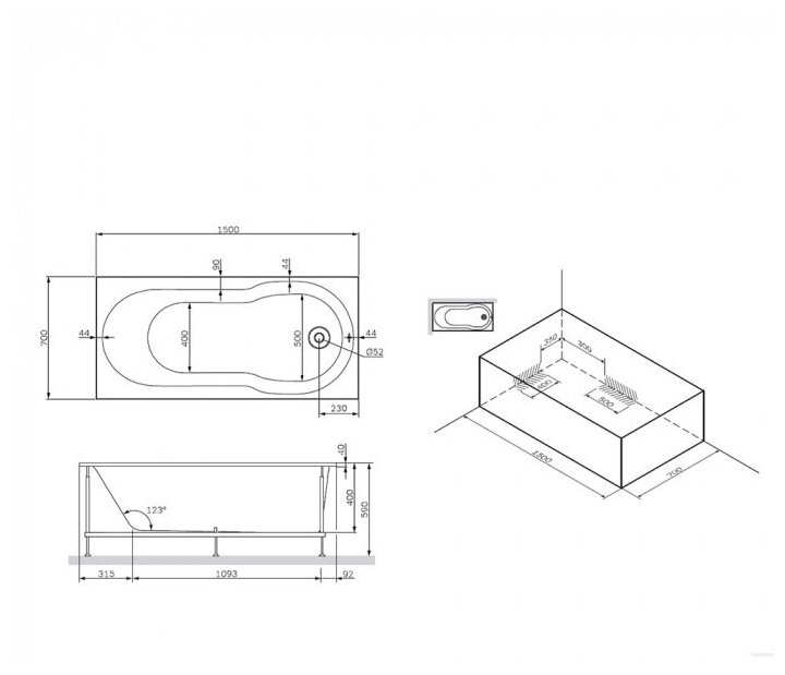 Каркас для ванны AM.PM X-Joy W88A-150-070W-R, 150x70 - фото №2