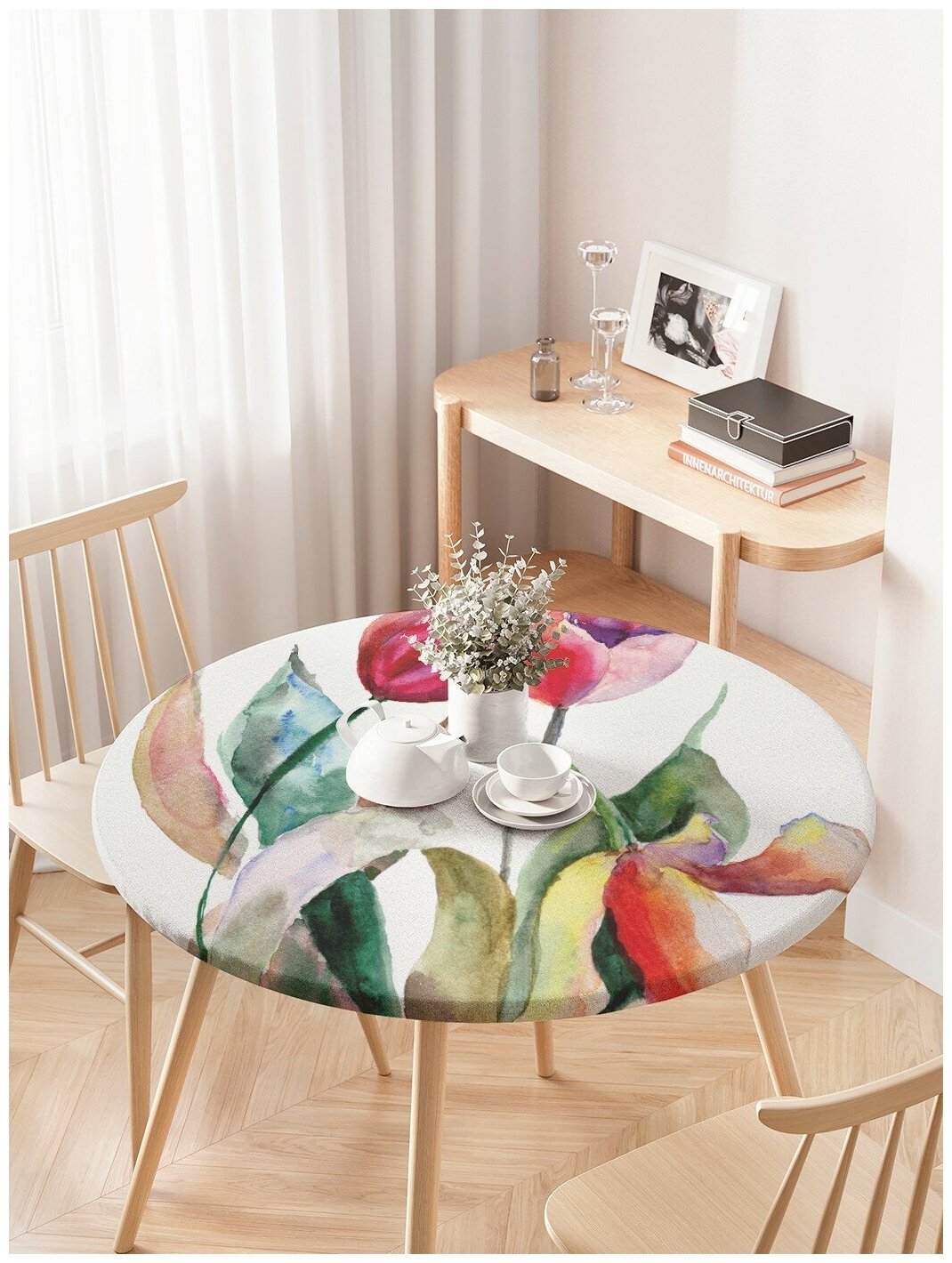 Круглая кухонная скатерть на резинке JoyArty, на круглый стол диаметром 105-120 см - фото №3