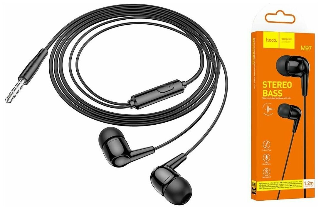 Наушники HOCO M97 Enjoy universal earphones with microphone 1.2м Jack 3.5mm black