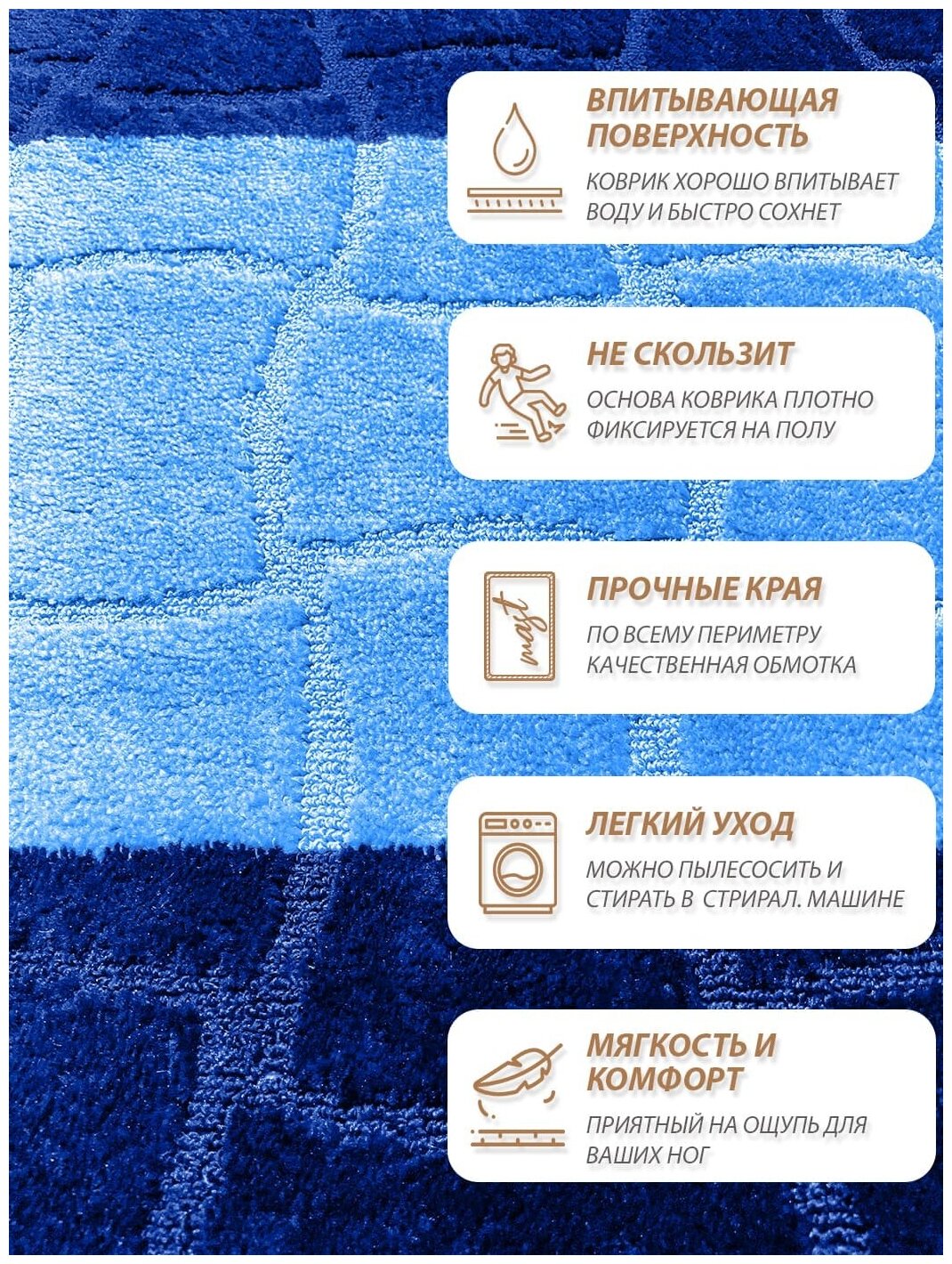 Набор из 2 ковриков для ванной и туалета MAST, Синяя сетка, 50х80 см - фотография № 4