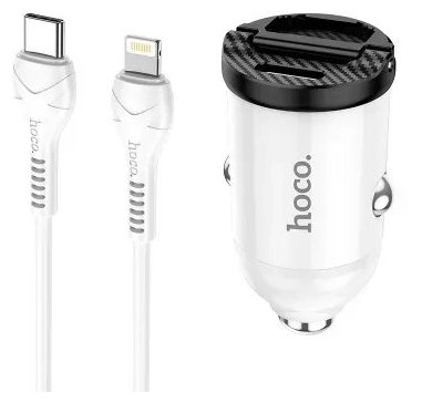 Комплект автомобильного зарядного устройства HOCO NZ2 Link Type-C+USB+кабель Lightning Type-C PD30W + QC3.0