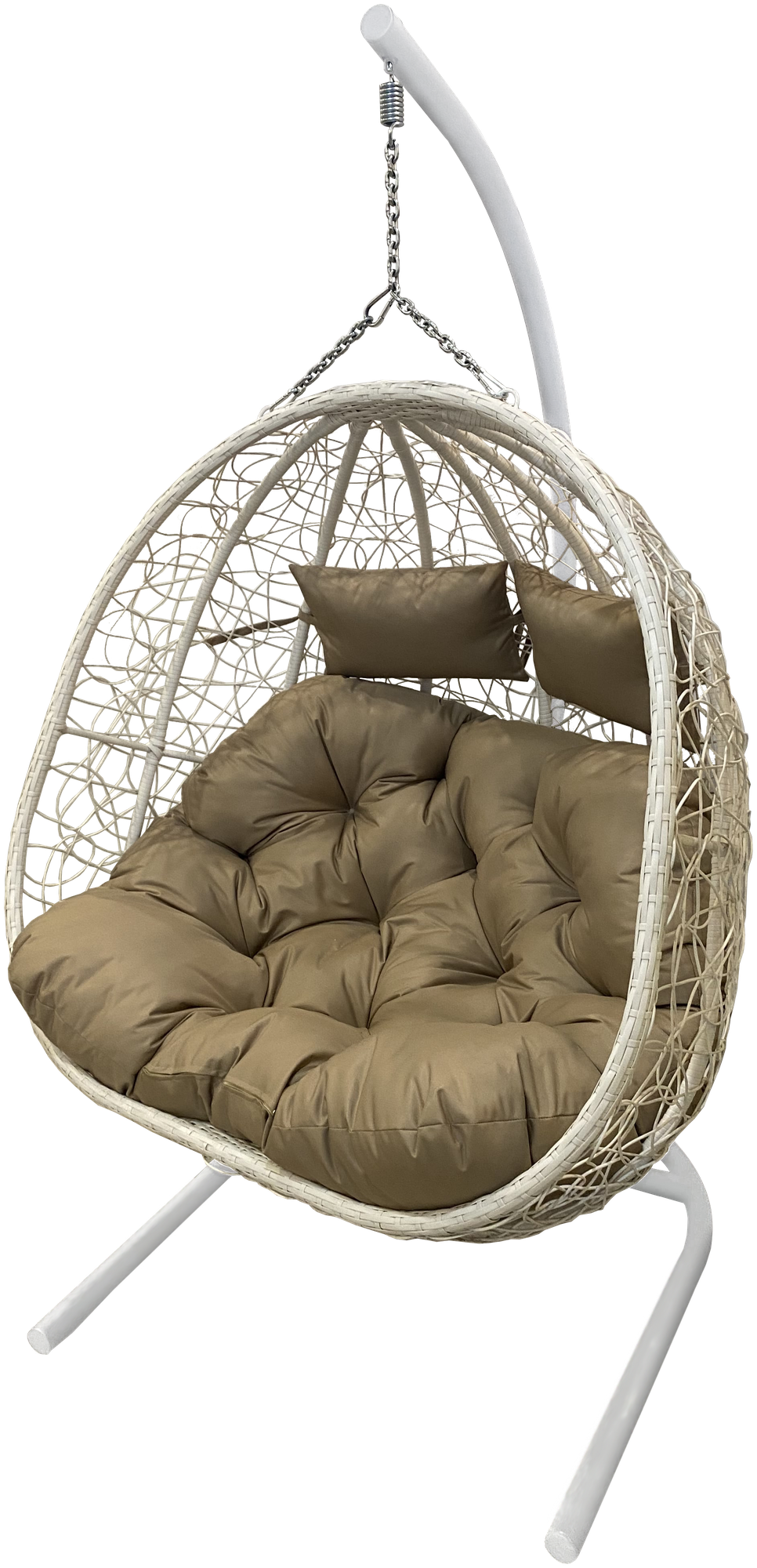 Кресло подвесное двойное Флора арт.D40-МТ006 цв.корзины белый, цв.подушки бежевый "Garden story"