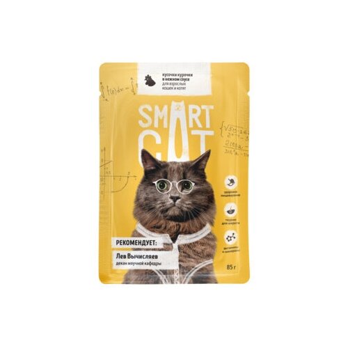 Smart Cat паучи Паучи для взрослых кошек и котят кусочки курочки в нежном соусе 0,085 кг 37038 (37 шт)