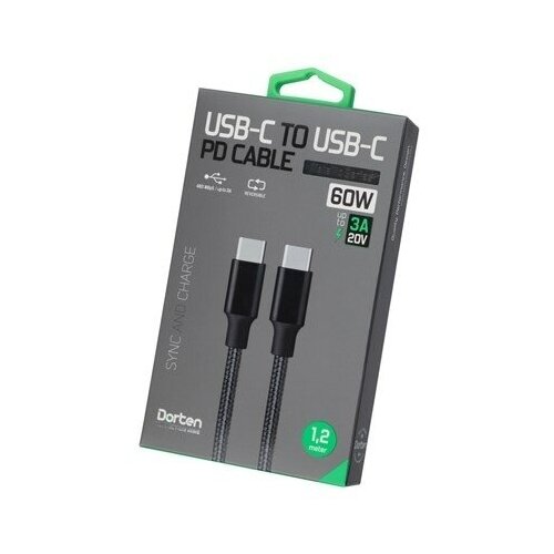 Кабель Type-C-Type-C Dorten PD 60W 1,2м Metallic Series black