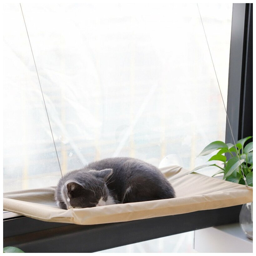 Гамак для кошек подвесной на присосках на окно, лежак - полка тканевый для животных - фотография № 11