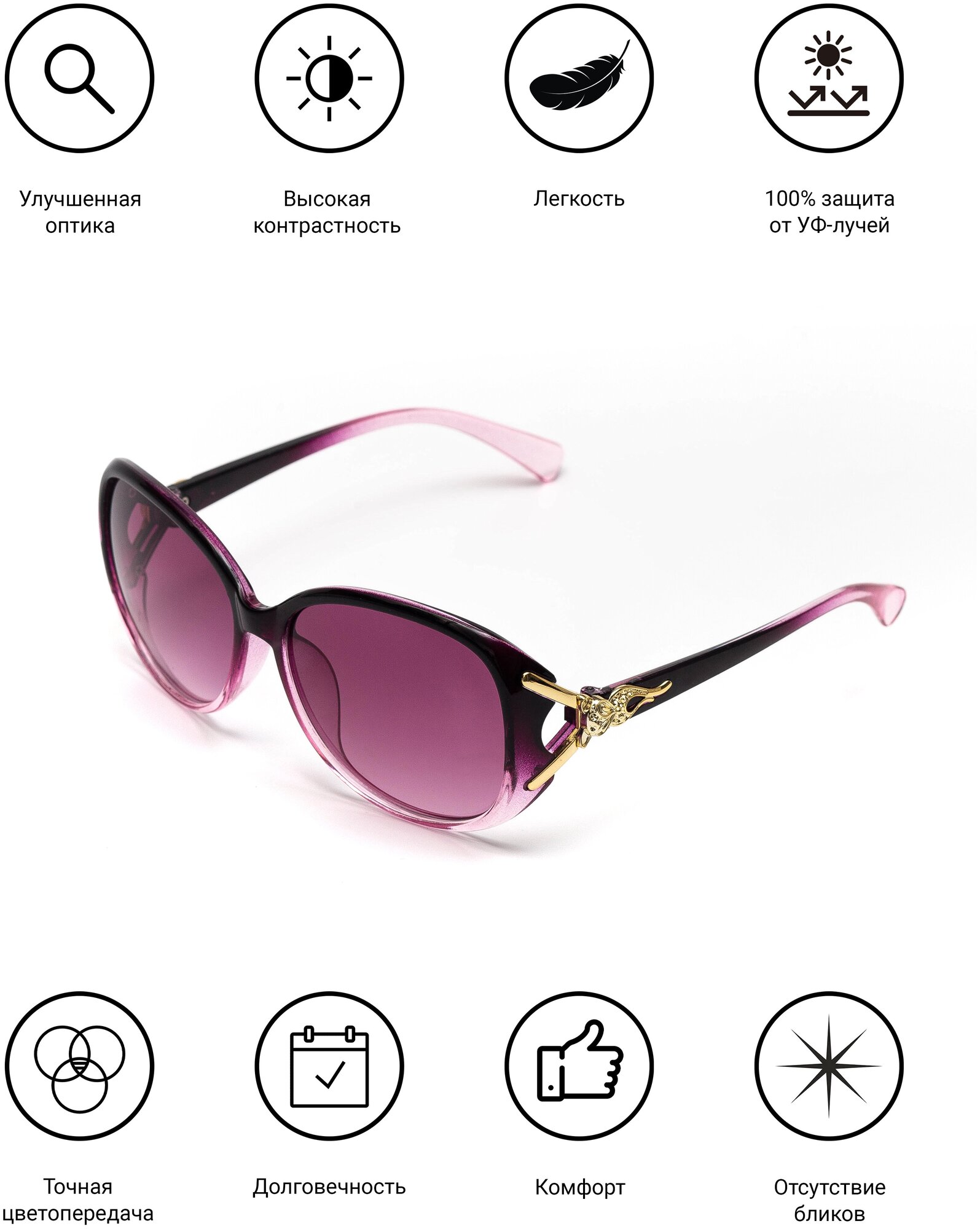 Солнцезащитные очки женские / Оправа кошачий глаз / Стильные очки / Ультрафиолетовый фильтр / Защита UV400 /Модный аксессуар/ 2009002