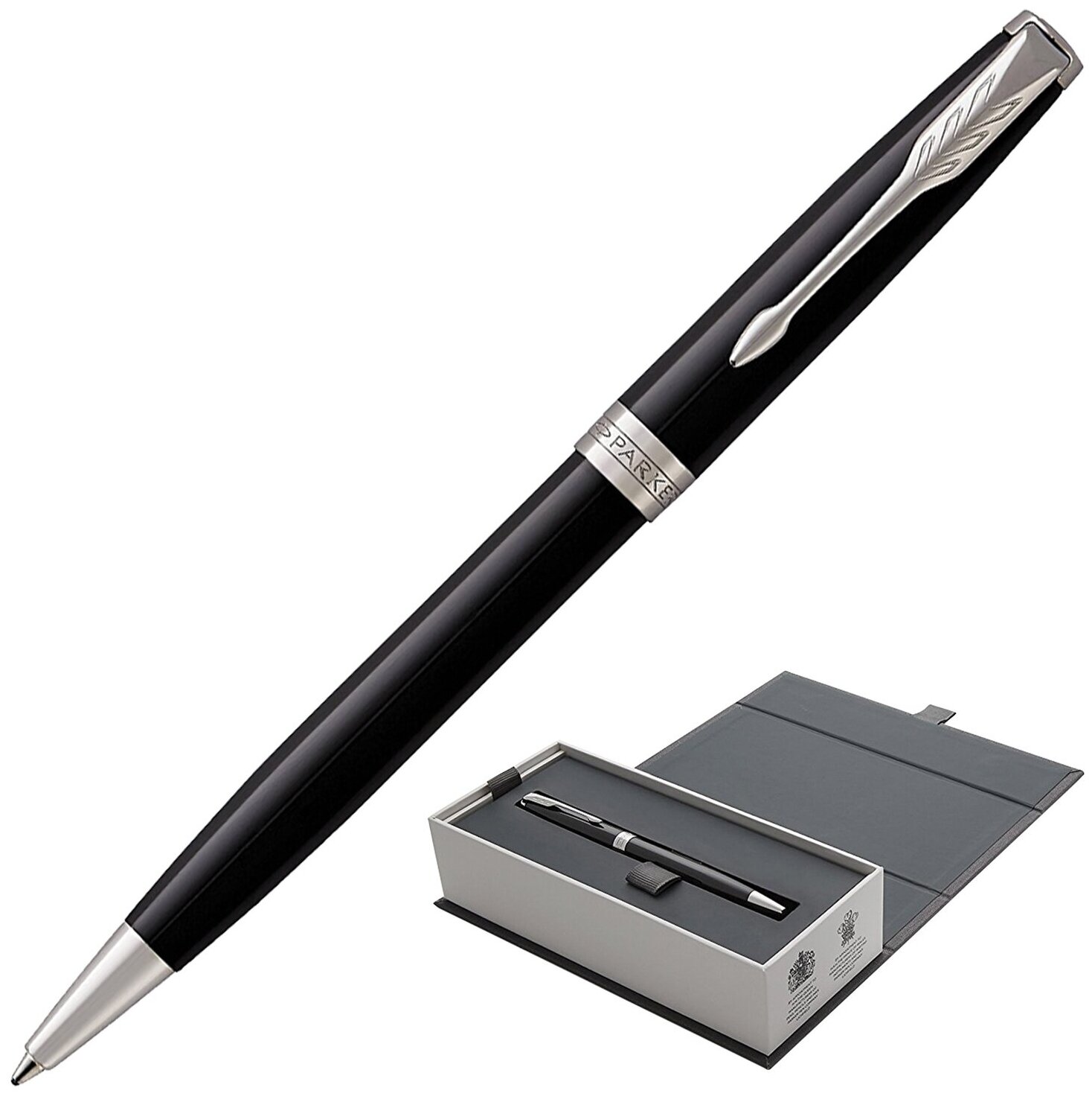 Ручка шариковая Parker "Sonnet Core Lacquer Black CT", корпус черный глянцевый лак, палладиевые детали, черная (1931502)