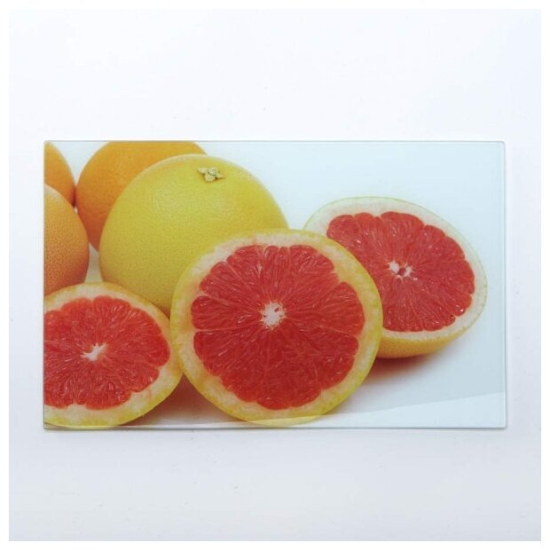 Разделочная доска, стеклянная прямоугольная, 30*40 грейпфрут - фотография № 1