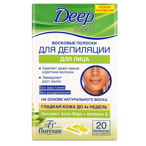 Восковые полоски для депиляции лица Deep Depil, с алоэ вера + витамин Е, 20 шт. восковые полоски floresan для депиляции лица с алоэ вера 20 полосок