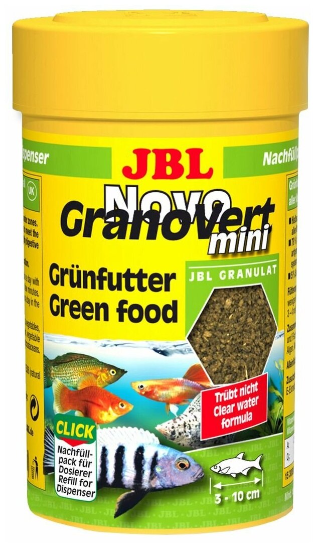 Корм JBL GMBH & CO. KG JBL NovoGranoVert mini в зеленых мини-гранулах для маленьких аквариумных рыб, банка с дозатором, 100 мл. (35 г.) - фотография № 4