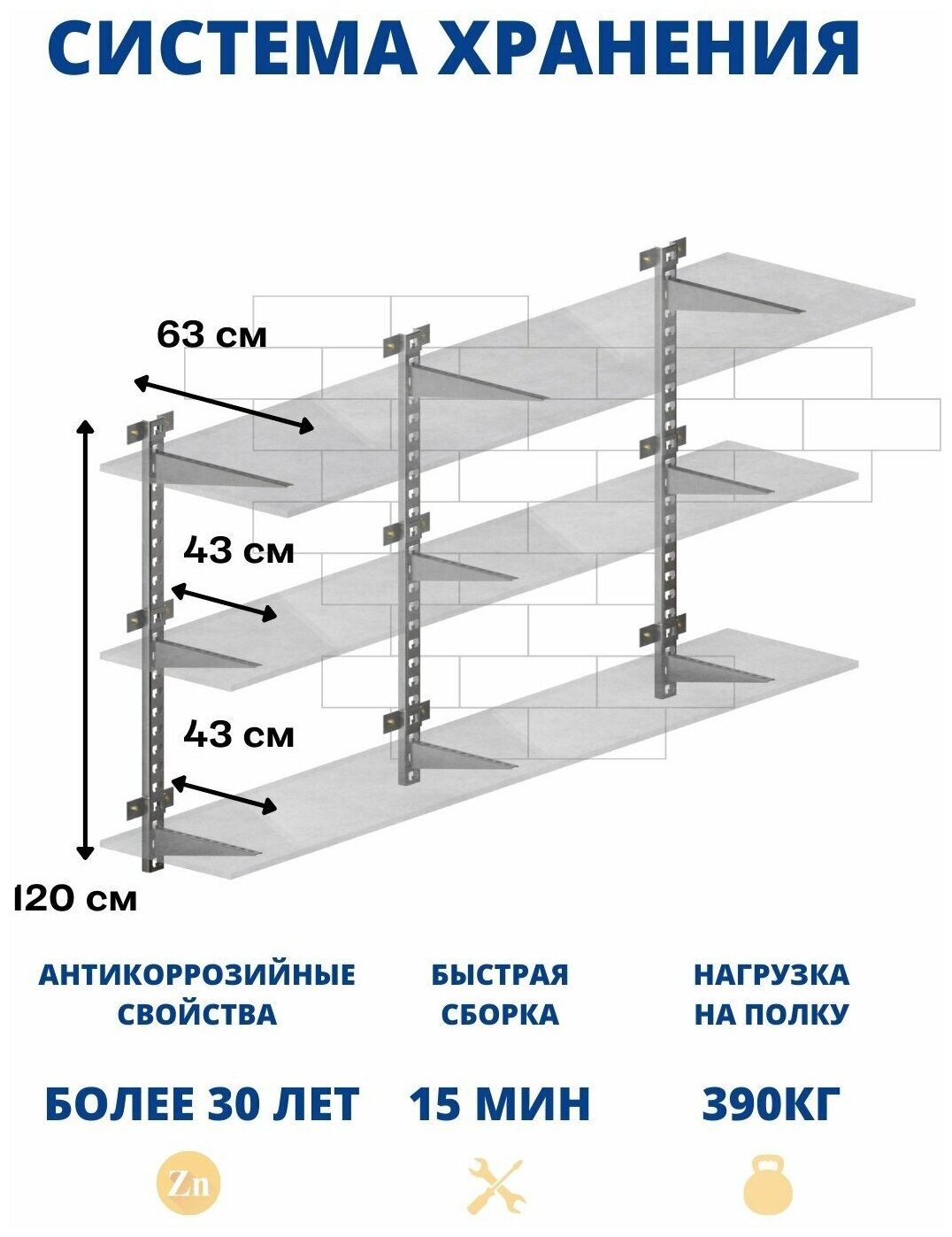 Стеллаж металлический для гаража, кладовки / Кронштейн для полок №1