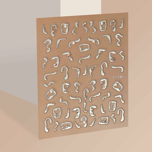 Наклейки для ногтей Блики, объёмные, цвет серебристый