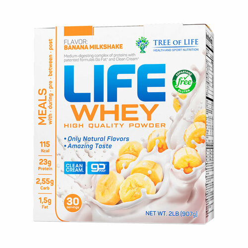 LIFE WHEY 907 gr, 30 порции(й), банан life casein 907 gr 30 порции й банановый молочный коктейль