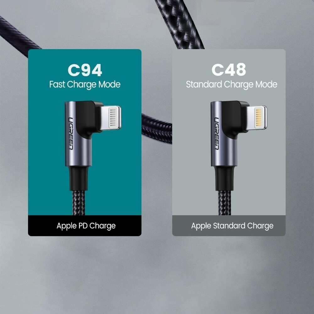 Кабель UGreen US305 USB-C - Lightning, 1.5 м, 1 шт, серый/черный — фото 1