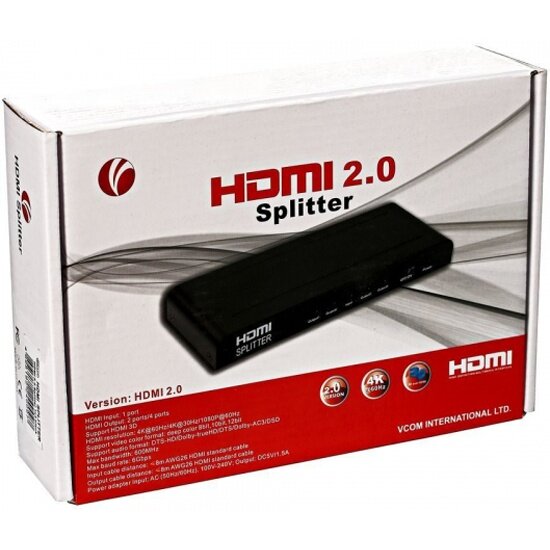 Разветвитель Vcom HDMI Spliitter 1/4 2.0v, — фото 1