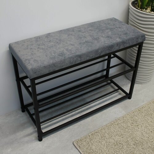 Изображение товара Обувница для прихожей "Мэйли" 2 полки / 56х31х53см / черный каркас - темно-серый велюр