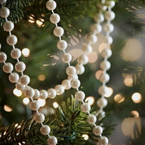 Изображение товара Бусы на елку Горошек XL 14 мм*5 м белые, пластиковые, Winter Deco, 000163