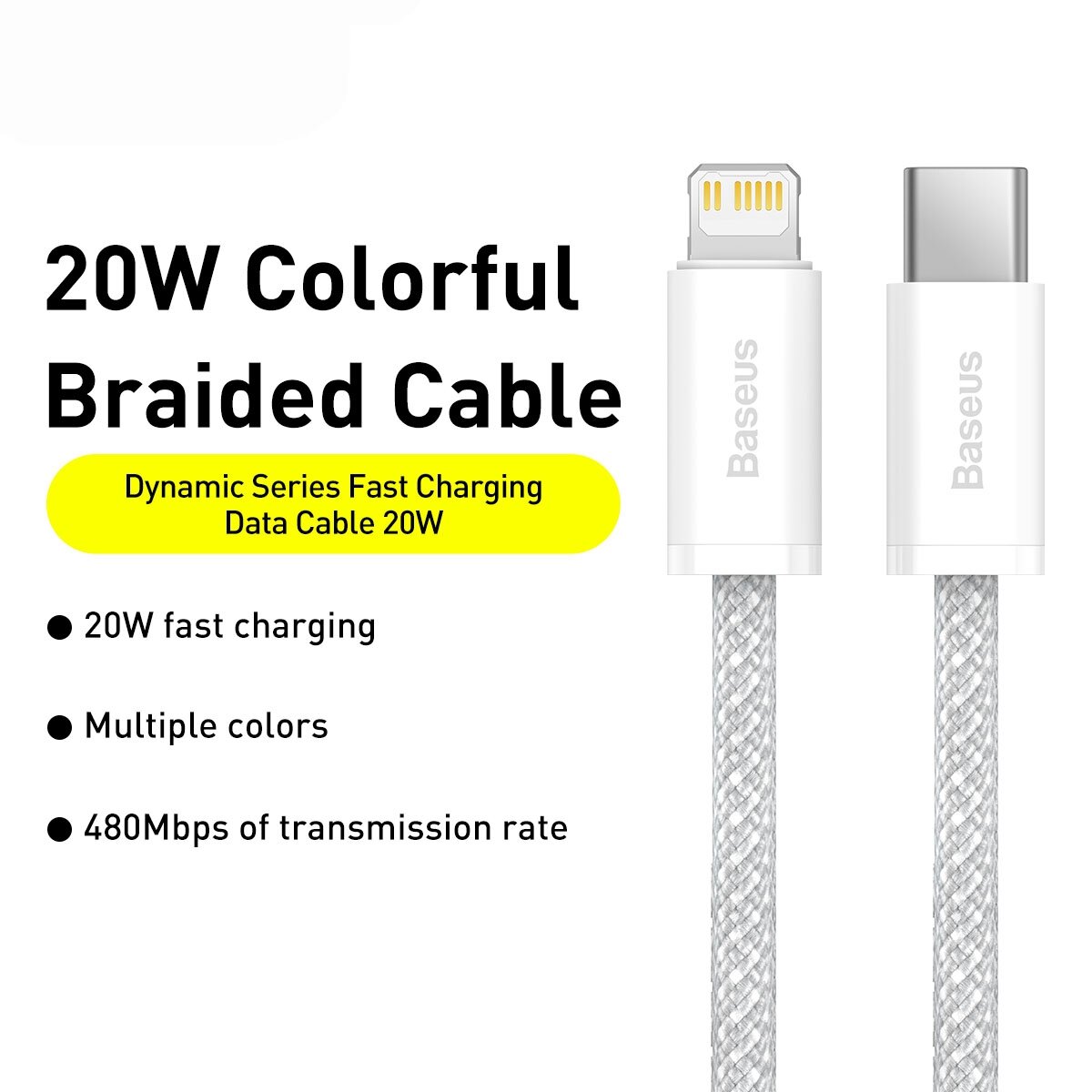 Кабель Baseus Type-C - Lightning 20W, в оплётке, 1m white - фото №5