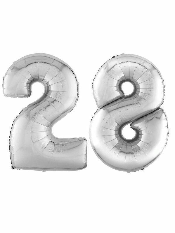 Шар воздушный фольгированный Цифра 28, цвет серебряный 42"/106 см (шс2)(шс8)