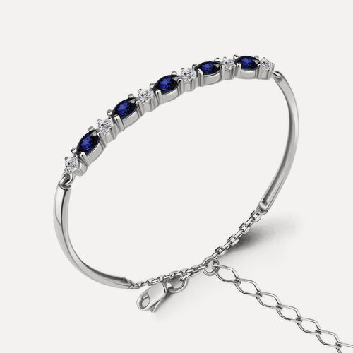 Изображение товара Жесткий браслет, серебро, 925 проба, родирование, фианит, сапфир синтетический