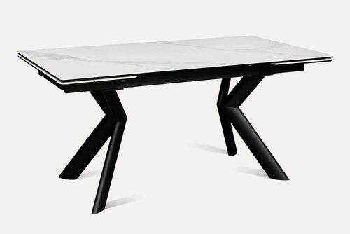Изображение товара Стол обеденный керамический раздвижной RIO 160 ONIX CER на металлокаркасе, столешница керамика, 160(240)х90 см (белый оникс/черные ножки)