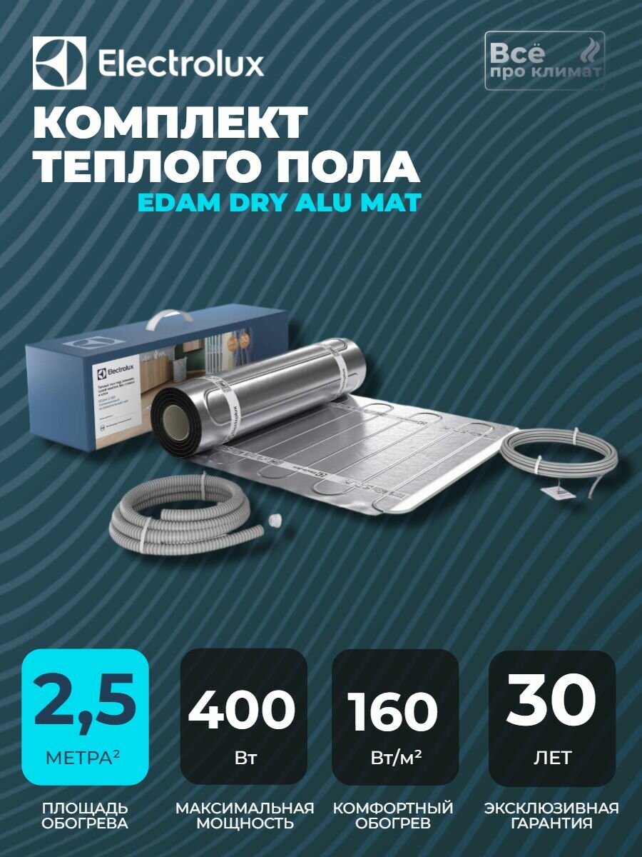 Мат Electrolux Dry Alu Mat EDAM 2-160-2,5 комплект тёплого пола, сухой монтаж, 2,5 кв. м , 400 Вт