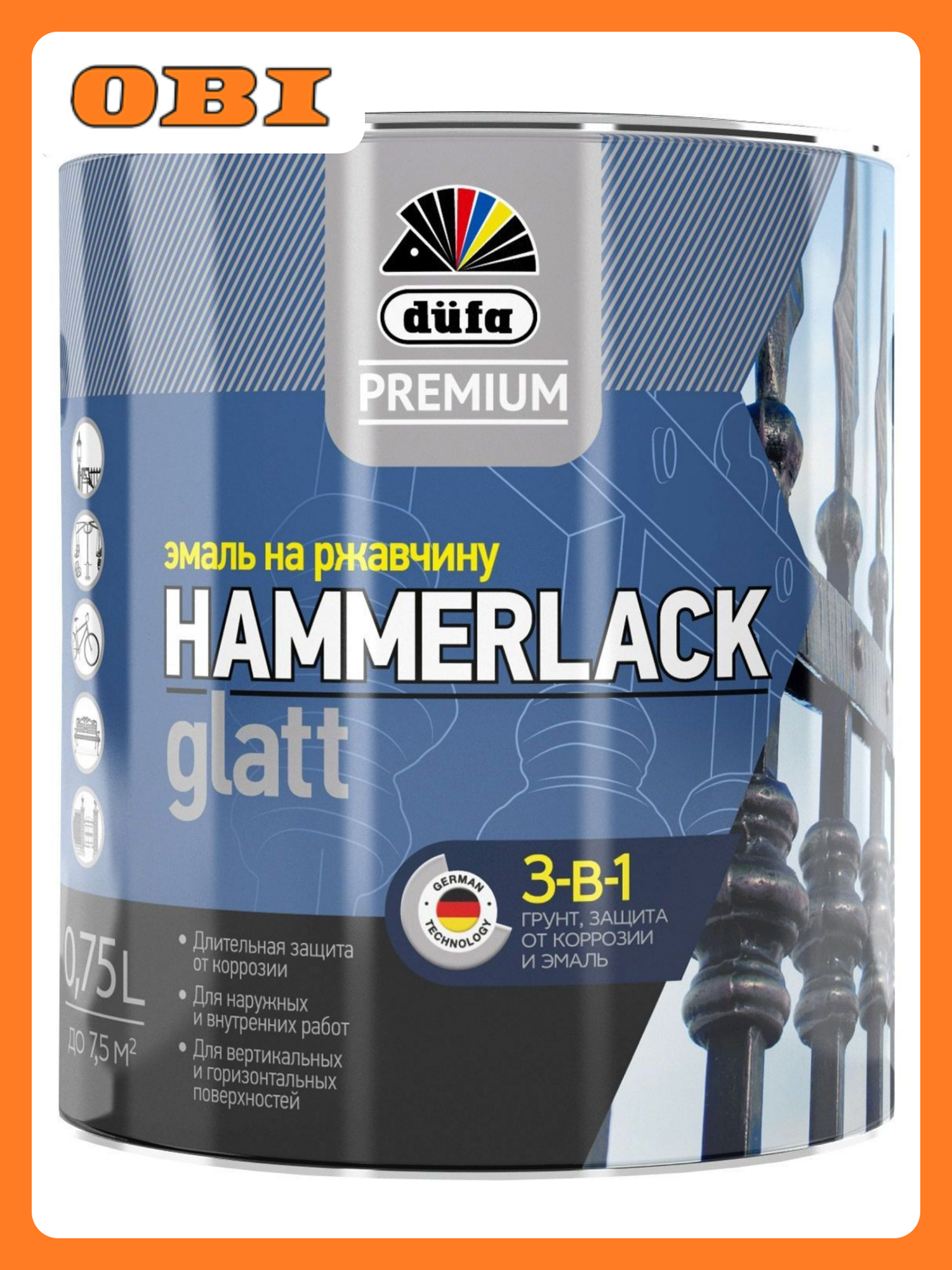 Эмаль по ржавчине DUFA PREMIUM HAMMERLACK 3В1 серебро 075 л