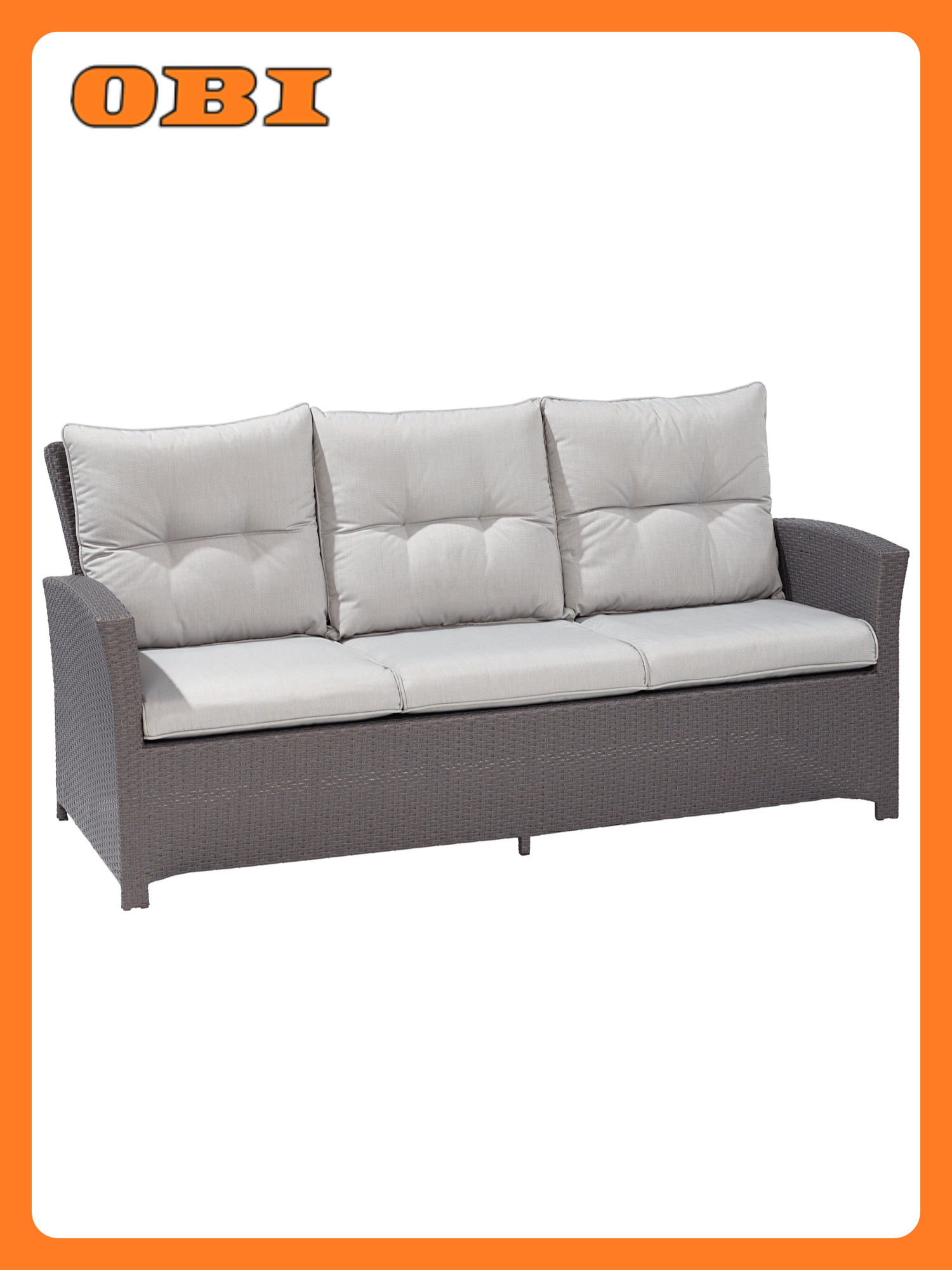 Диван садовый Vermont плетеный 3 места серый 182 см x 75 см x 88 см