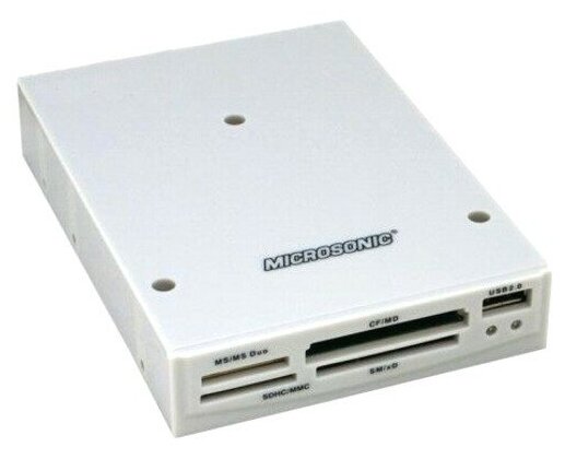 Пенель картридер Microsonic CR09W + USB 2.0 Af для корпуса ПК в 3.5 отсек - светло-серый