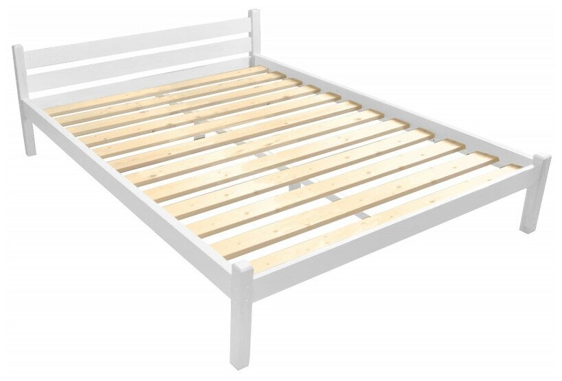 Кровать Классика лакированная из массива сосны с основанием двуспальная 200х140см, цвет белый (габариты 210х150)