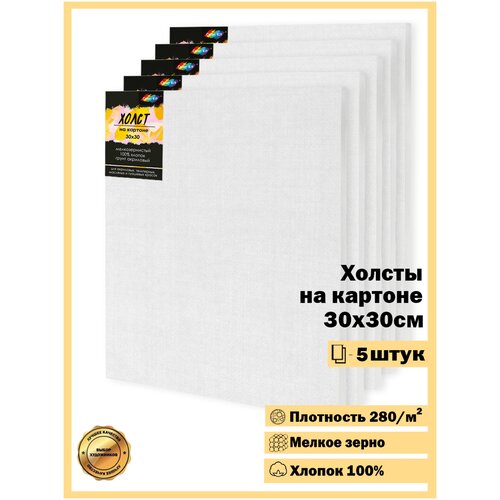 Color Kit / Набор холстов на картоне МДФ / Комплект из 5 штук Холстов на картоне 280 г/м, 30х30 5CNX3030