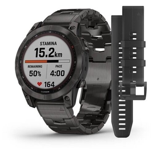 Часы Garmin Fenix 7 Sapphire Solar титановый угольно-серый DLC с угольно-серым титановым DLC браслетом, 010-02540-39