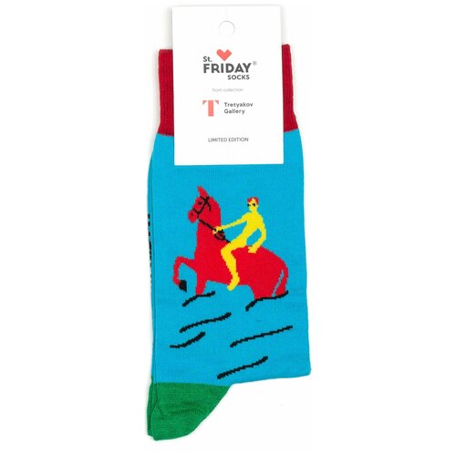 Носки St. Friday Дизайнерские носки St.Friday Socks x Третьяковская Галерея, размер 34-37, зеленый, голубой, красный, желтый st friday socks x третьяковская галерея похищение европы 34 37