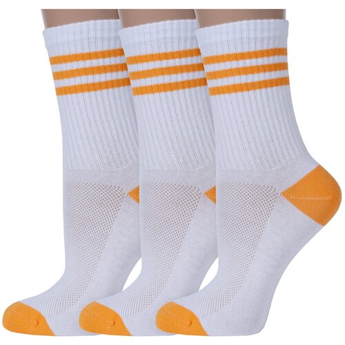 фото Комплект из 3 пар женских спортивных носков rusocks (орудьевский трикотаж) бело-оранжевые, размер 23-25