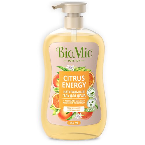 Натуральный гель для душа BioMio Citrus Energy с эфирными маслами апельсина и бергамотаапельсин и бергамот, 650 мл, 650 г натуральный гель для душа biomio citrus energy с эфирными маслами апельсина и бергамотаапельсин и бергамот 650 мл 650 г