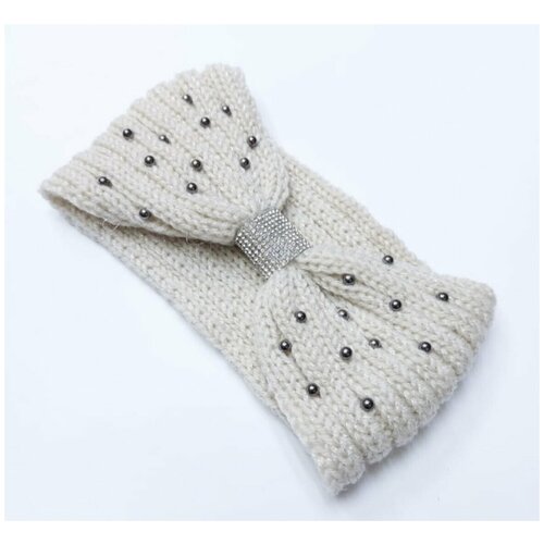 Теплая вязаная женская повязка на голову белый 742₽