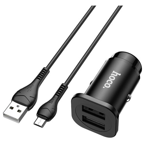 Автомобильное зарядное устройство HOCO NZ4 Wise, 2*USB + Кабель USB-Micro, 2.4A, черный автомобильное зарядное устройство hoco nz4 wise 2 usb кабель usb micro 2 4a черный