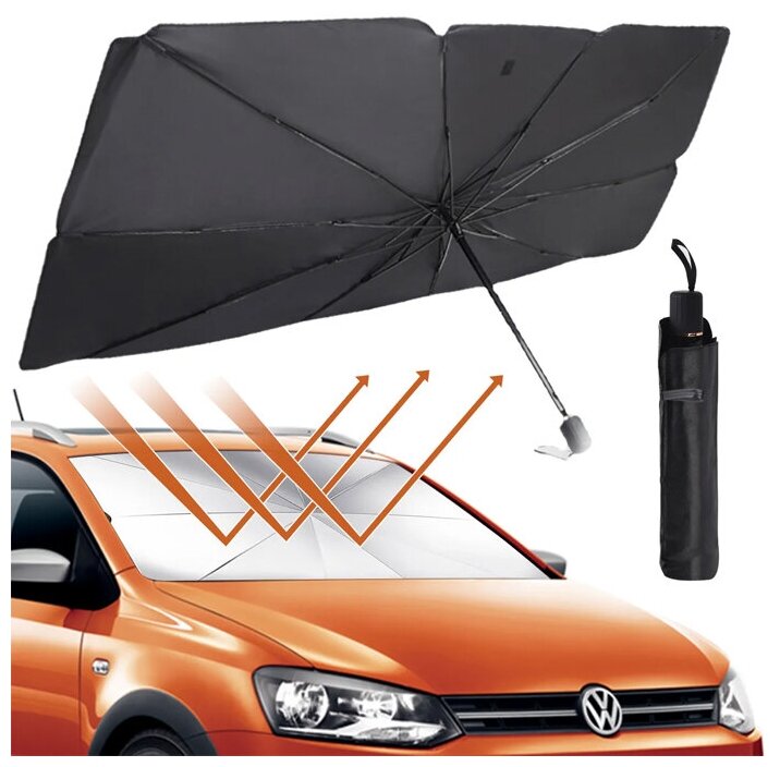 Раскладной солнцезащитный зонт (экран) для лобового стекла автомобиля 140х80 см
