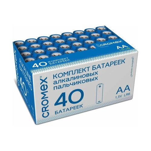 Батарейки алкалиновые "пальчиковые" комплект 40 шт, CROMEX Alkaline, АА (LR6,15А), в коробке, 455594